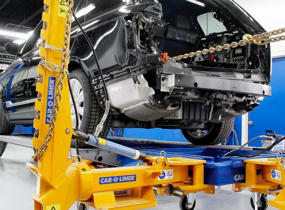 Vehicle on a frame straightening machine