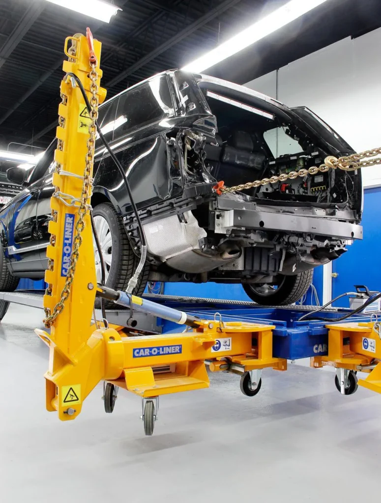 Vehicle on a frame straightening machine